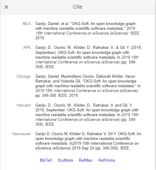 A screenshot showing the standard citation options from Google Scholar